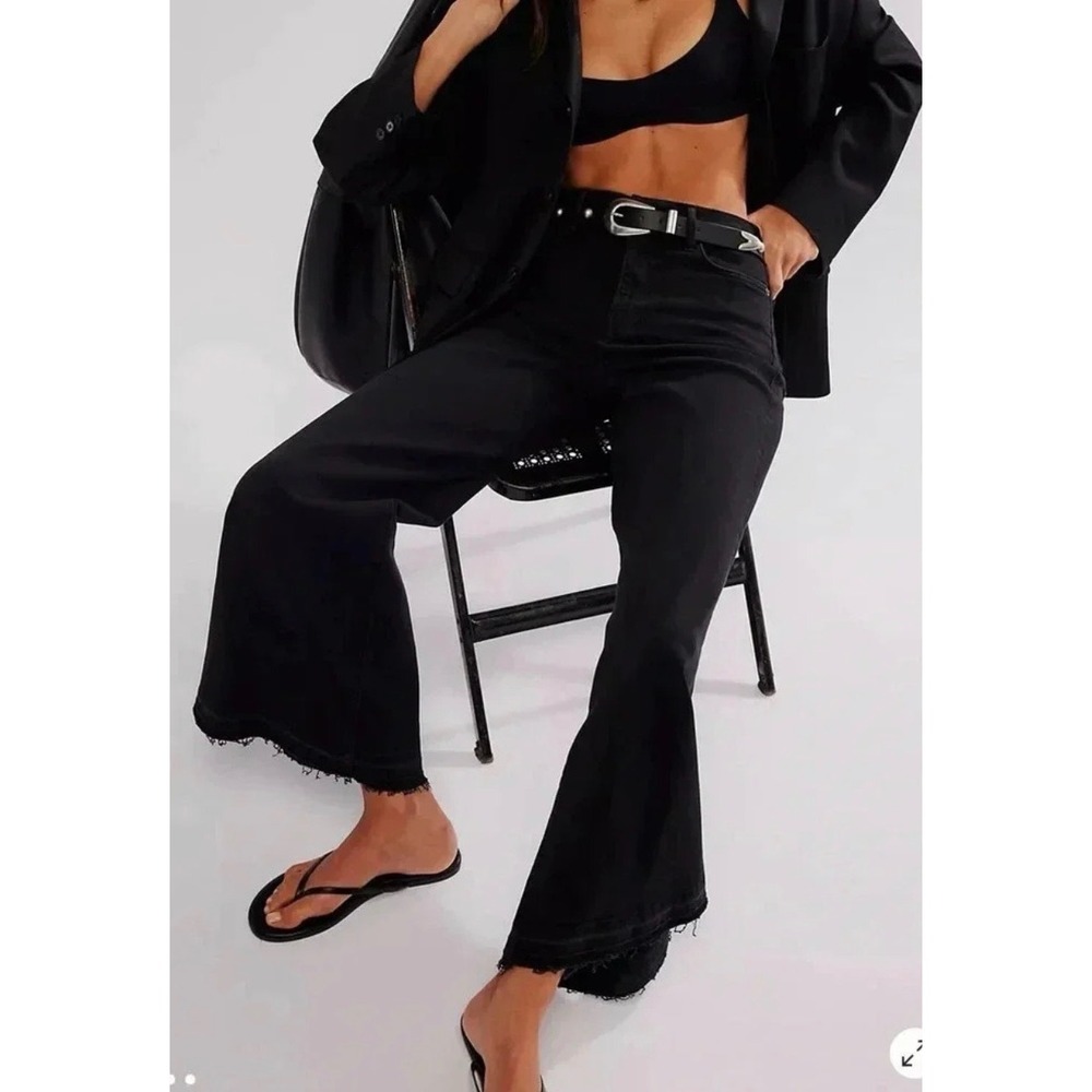 FRAME Le Palazzo Crop High Rise Wide Leg Jeans Tilt Raw After Black Size 26 - Picture 15 of 15